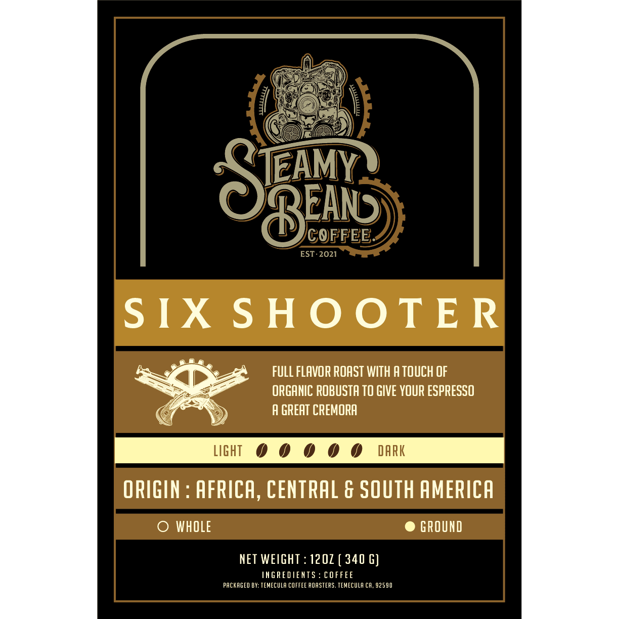 Six Shooter label. 